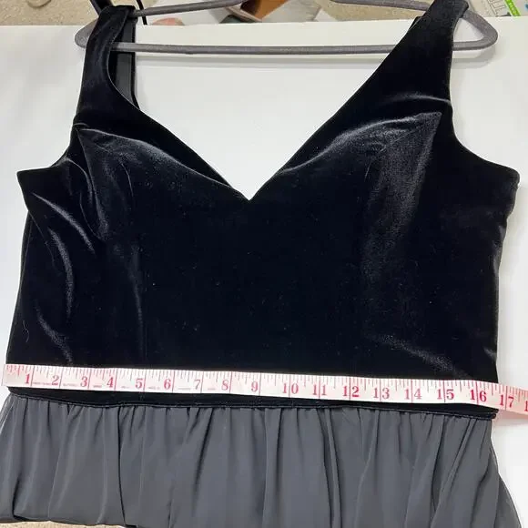 Mori Lee Black Velvet Chiffon Gown Dress Plus Size 16 - Picture 12 of 15